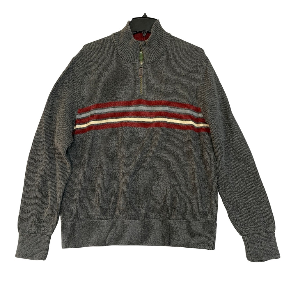 Eddie Bauer Men's XL Gray Quarter Zip Pullover Sweater Striped Cotton
